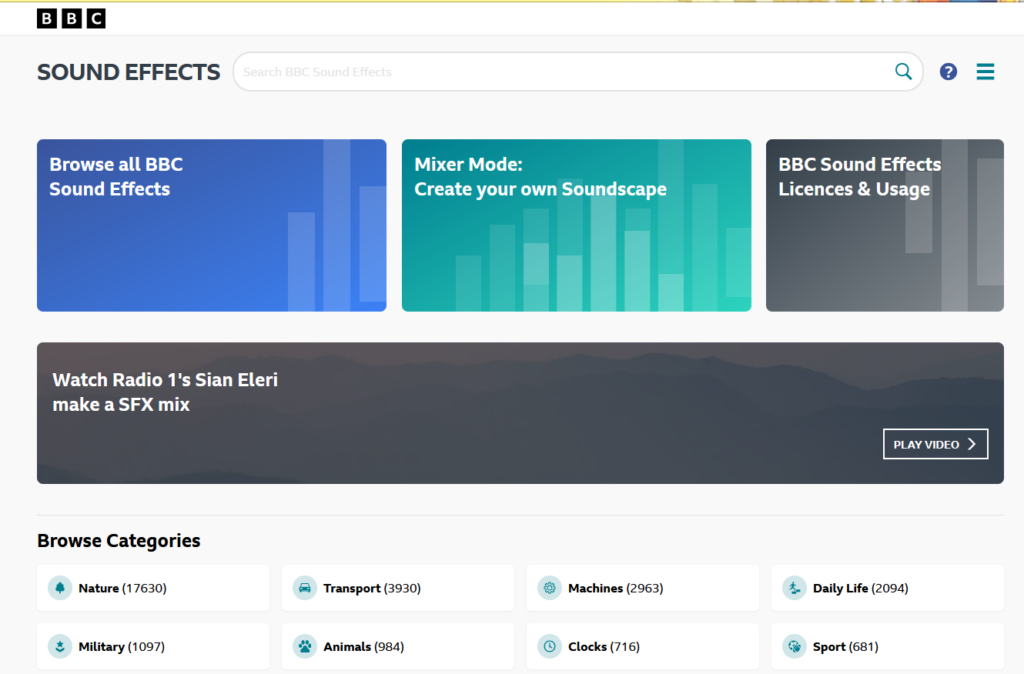 BBC Sound Effects website top